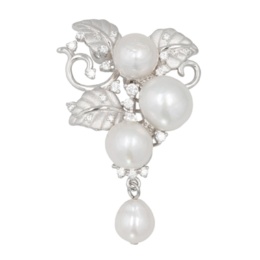 オーロラリップル真珠バロック&CZ リーフデザインブローチ