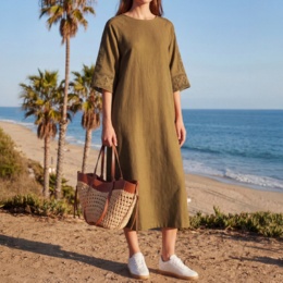 Provador さらさらコットン混 レース袖ワンピース