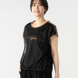 PCD フロントチュールの配色ライン フレンチスリーブプルオーバー