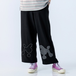 PERSONS 裾アップリケワイドストレートパンツ