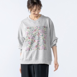 PERSONS フラワー刺繍ミニ裏毛トップス