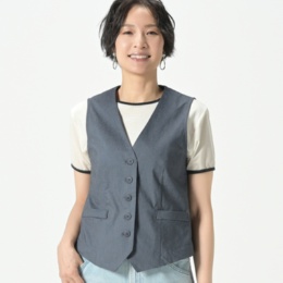 KiKKi 綿麻混ノーカラーVネックベスト