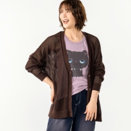 PERSONS メッシュフラワージャガード綿カーディガン