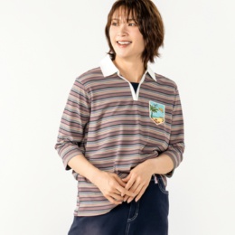 PERSONS マルチカラーテレコスキッパー衿トップス