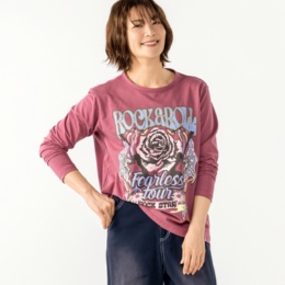 PERSONS ミニ裏毛ヴィンテージライクローズプリントTシャツ