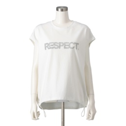 ANNECOQUINE裾ドロスト”RESPECT”ラインストーンTシャツ
