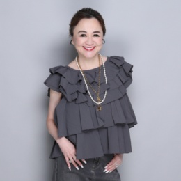 ANNE COQUINE ドライタッチナイロンティアードフリルブラウス