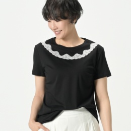 ANGELOS フラワーモチーフレース付半袖Tシャツ