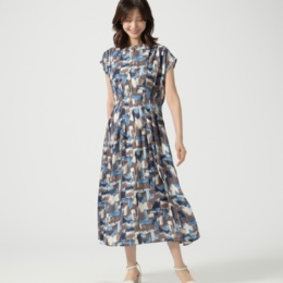 Beauty Fit タックデザインプリントワンピース