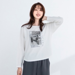Remite フォトプリントカットジョーゼットロングスリーブTシャツ