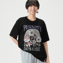 PERSONS フラワーグラフィック刺繍Tシャツ