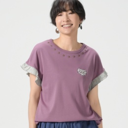 PERSONS 袖フリルハート刺繍Tシャツ