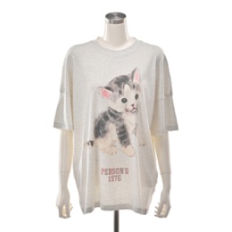 PERSONS キャットプリント&ラインストーンTシャツ