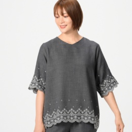  MAHARA MODERN スカラップ刺繍カットワークトップス