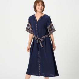  MAHARA MODERN ナバホ調刺繍ソフトワッシャーワンピース