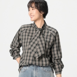 MERCI GRACE 大人のエスプリボウタイチェックシャツ