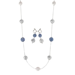 カイヤナイト&淡水パール ステーションネックレス&イヤリング/ピアス