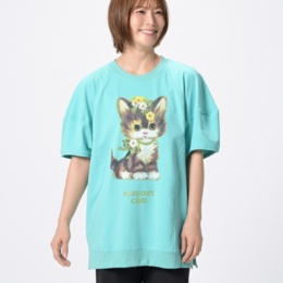  PERSONS バルーン袖キャットプリントトップス