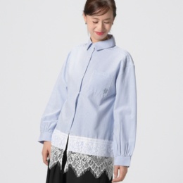 KILA MODA 裾レースで遊ぶ華やぎシャツチュニック