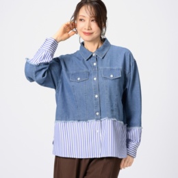 Remite ストライプ×デニムドッキングシャツ