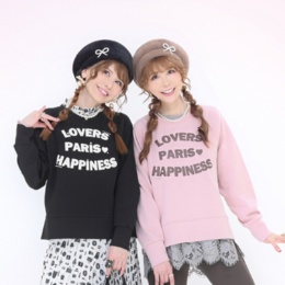 &LOVEキラキラビジューの発泡プリント裏起毛ロゴトップス