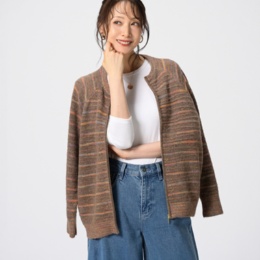  WHITELEY カラフルカスリボーダーニットブルゾン