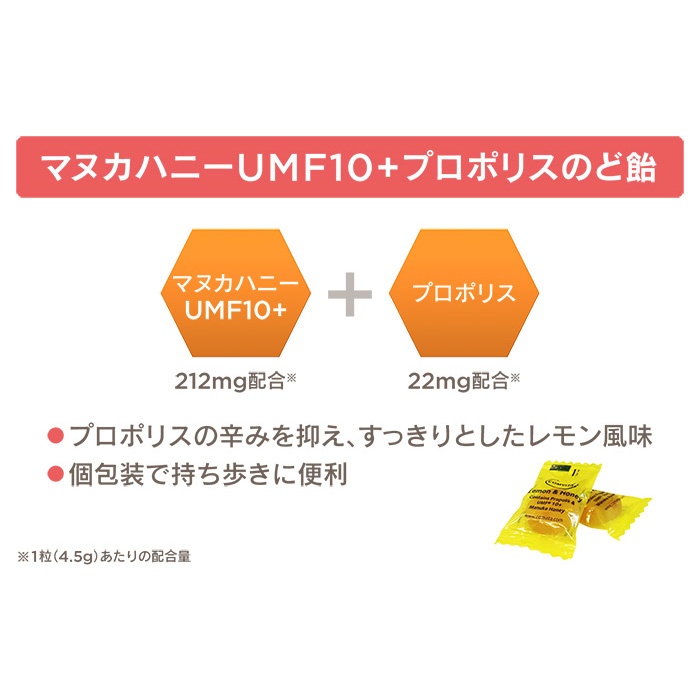 243円 爆安 プロポリス UMF 10+ マヌカハニー のど飴 レモン ハチミツ味 12粒