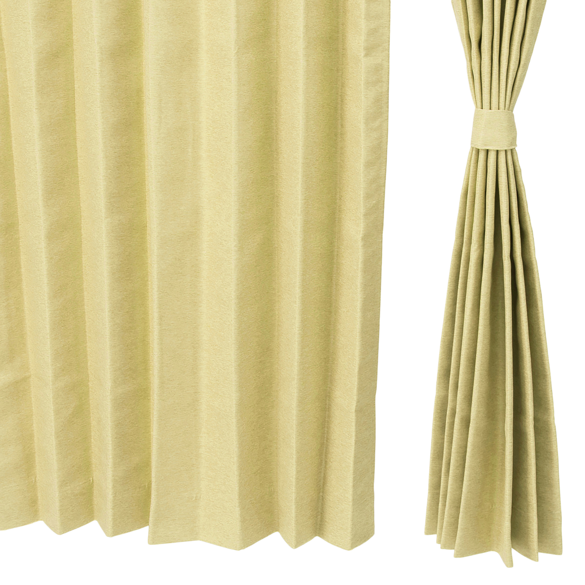  熱と光を遮るドレープカーテン高級仕立100cm2枚組  幅100x丈220cm  イエローグリーン