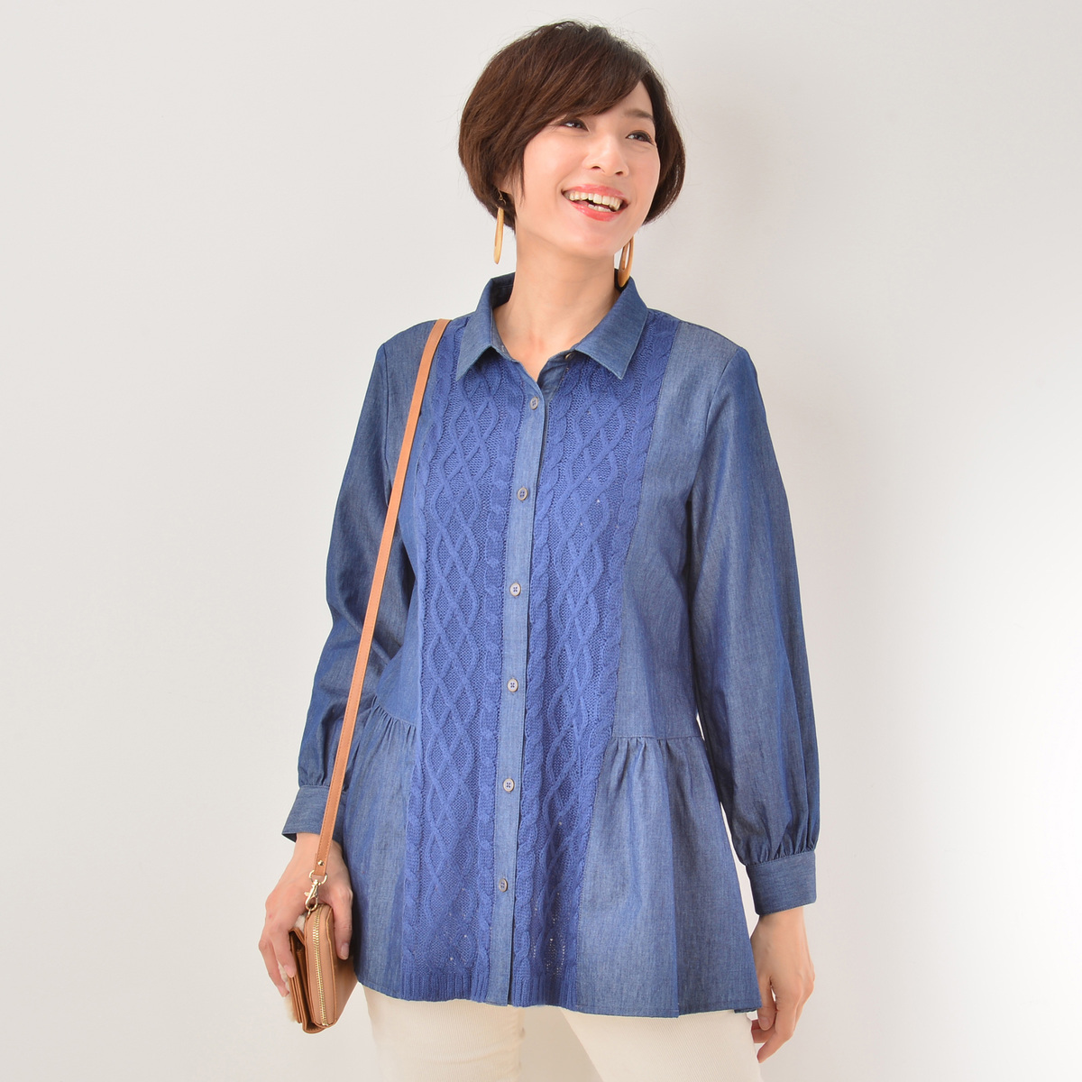 Rosepeche フロントケーブルデニムシャツチュニック ローズペッシュ Rose Peche No Qvc Jp