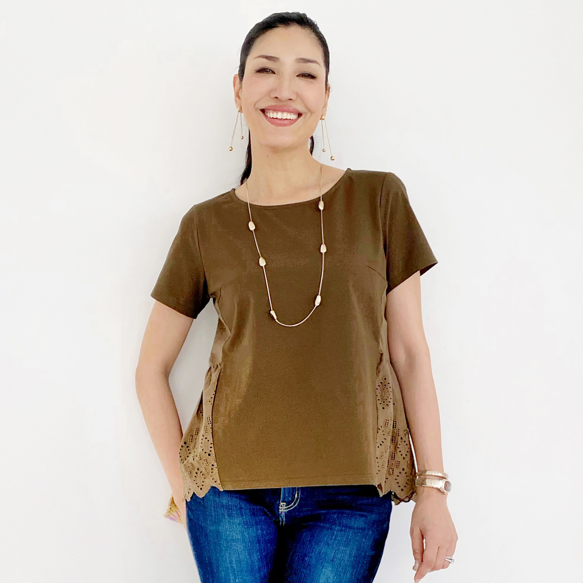 Anela Lux 360度美人 裾レースtシャツプルオーバー アネラリュクスby Ahn Mika アンミカ No Qvc Jp