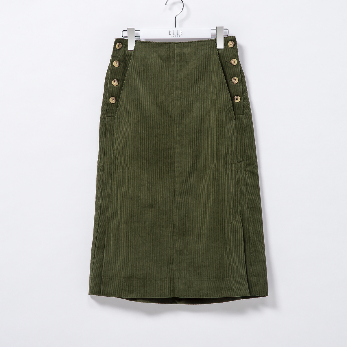 ELLE PARISマリンパンツ風ボタンデザインコーデュロイスカート