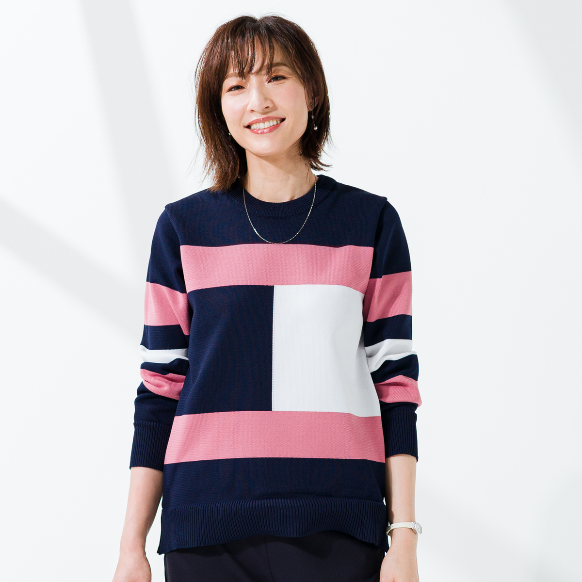 Provador 毛玉になりにくいブロックボーダーセーター 麻布プロバドール No 6745 Qvc Jp