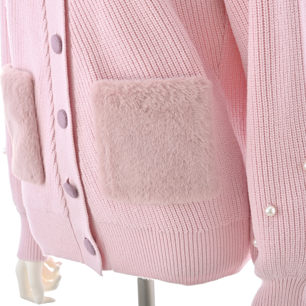 Loveパールビジューときめくエコファーポケットニットカーデ アンドラブ Love Qvc Jp