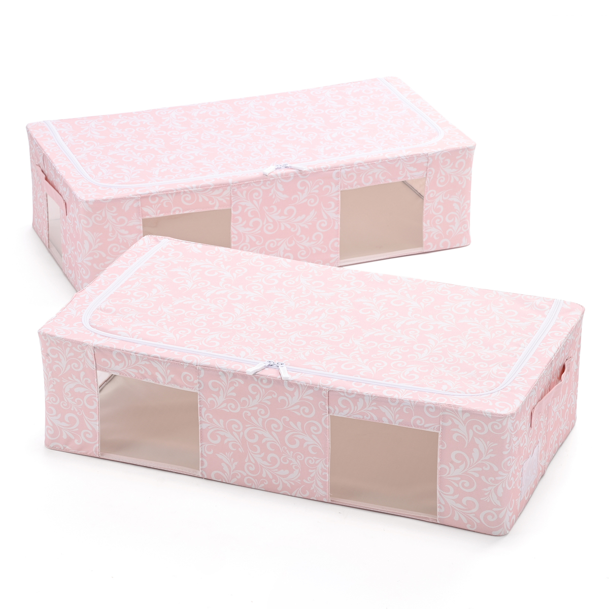  中身が見える窓付き収納BOXワイドサイズ同色2個  オーナメントピンク