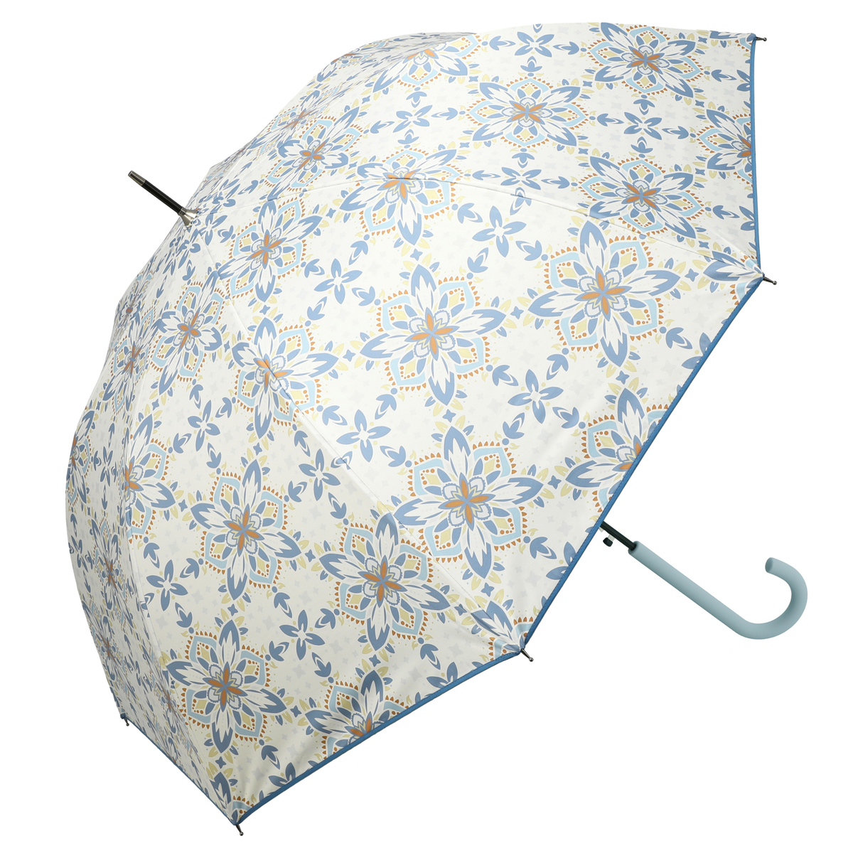  ルナジュメール UV+1級遮光+晴雨兼用 タイル柄長傘  ブルー
