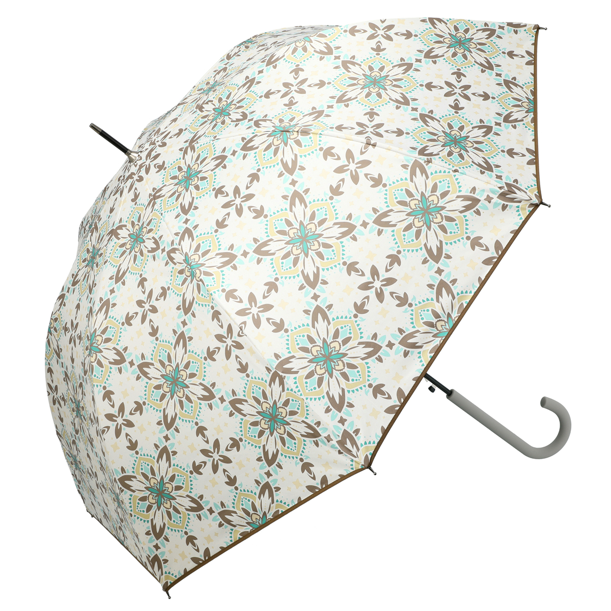  ルナジュメール UV+1級遮光+晴雨兼用 タイル柄長傘  ブラウン