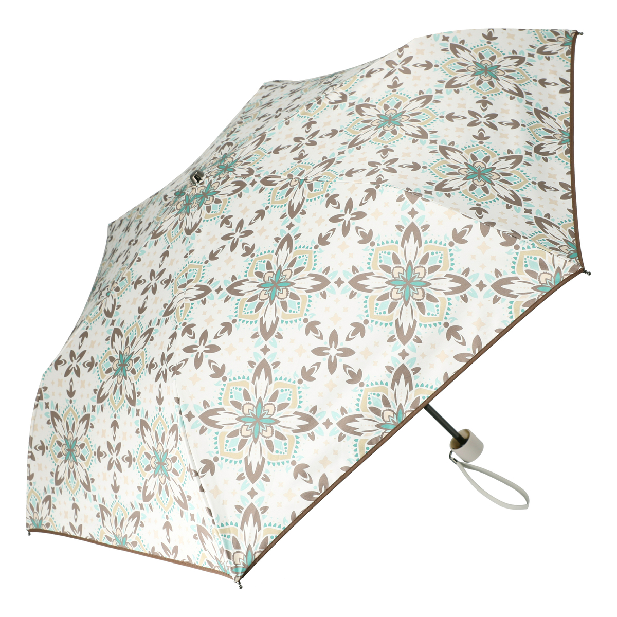  ルナジュメール UV+1級遮光+晴雨兼用 タイル柄折傘  ブラウン