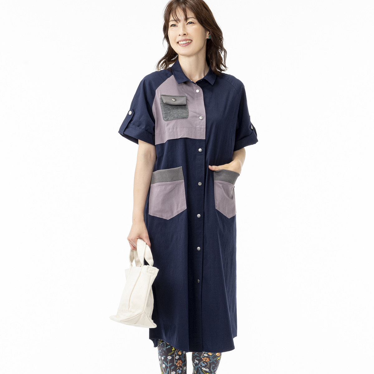Okapi 異素材使いワーク風羽織りシャツワンピース オカピ（Okapi） - QVC.jp