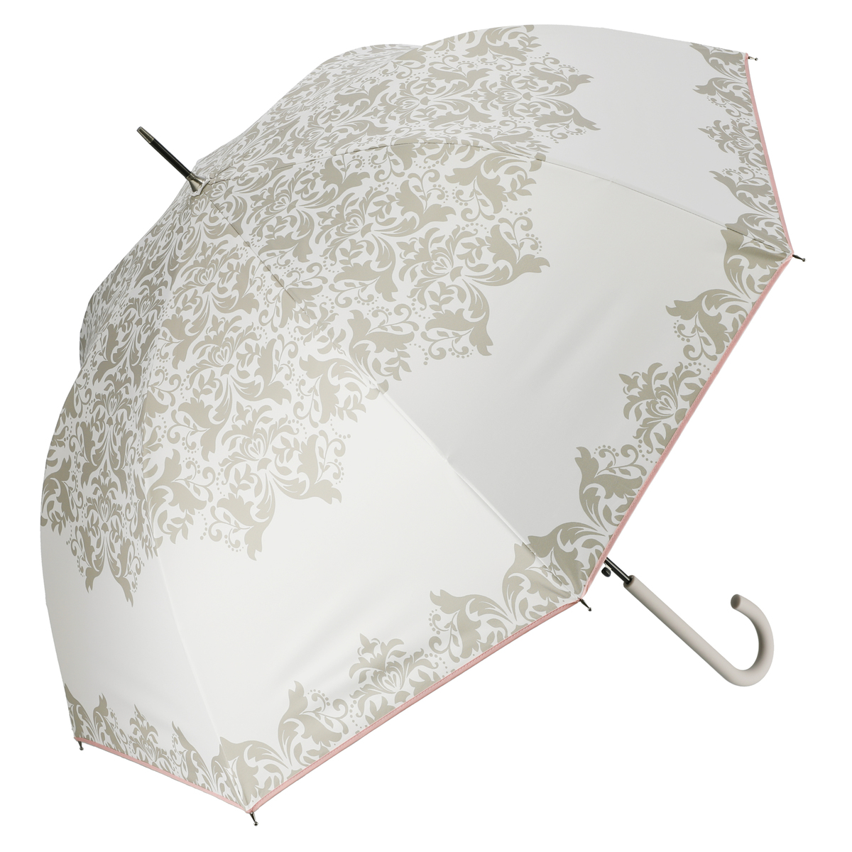  ルナジュメール UV+1級遮光+晴雨兼用 ダマスク柄長傘  オフホワイト