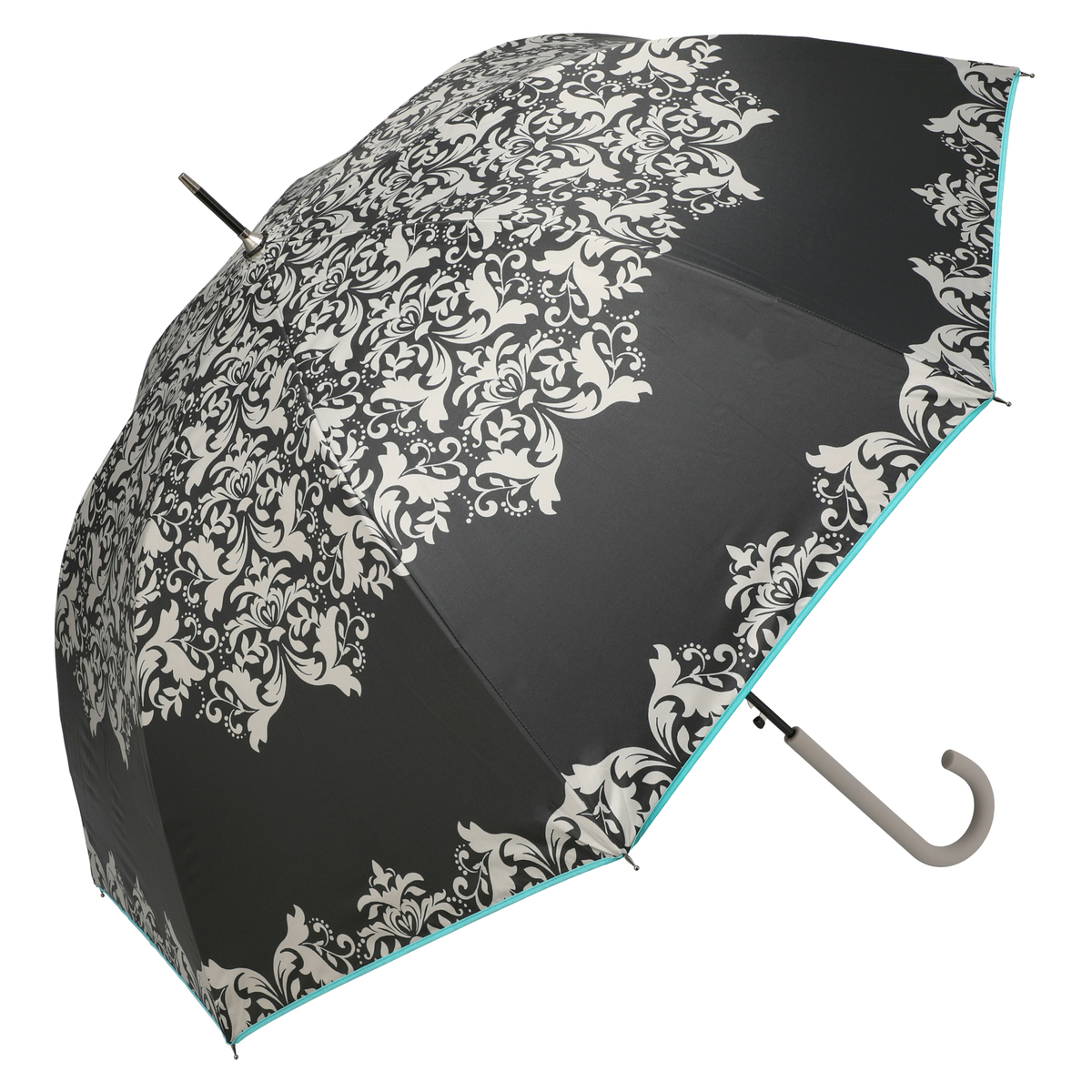  ルナジュメール UV+1級遮光+晴雨兼用 ダマスク柄長傘  ブラック