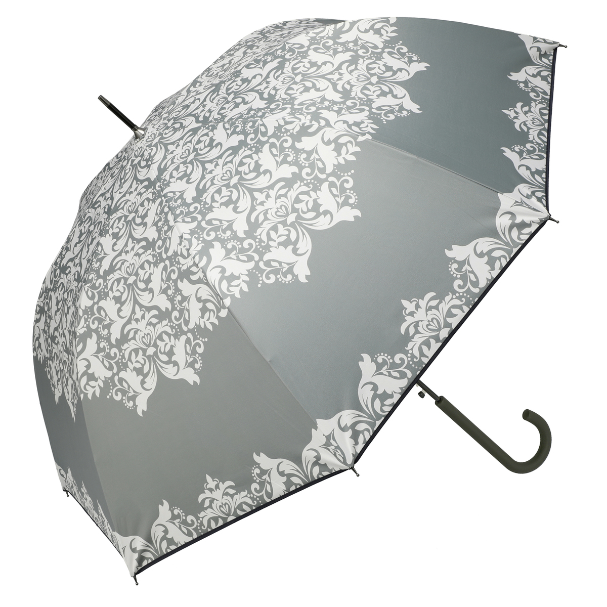  ルナジュメール UV+1級遮光+晴雨兼用 ダマスク柄長傘  グレー