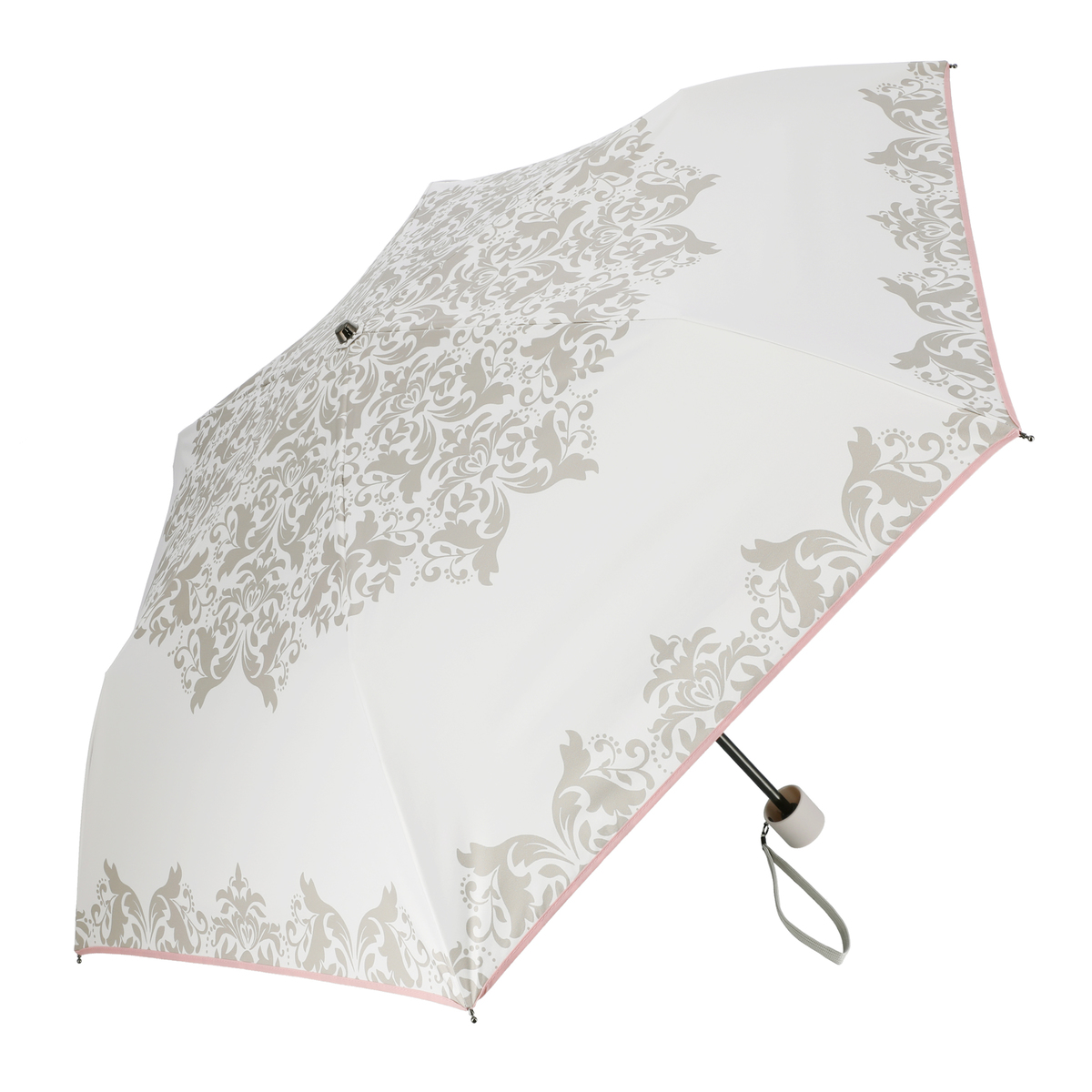  ルナジュメール UV+1級遮光+晴雨兼用 ダマスク柄折傘  オフホワイト