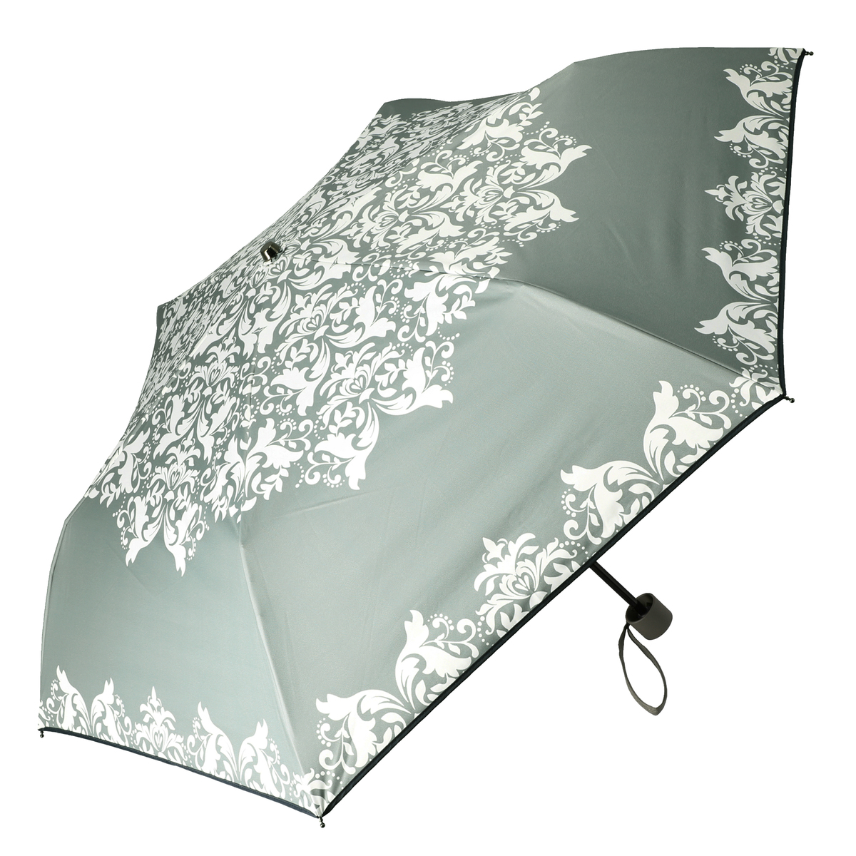  ルナジュメール UV+1級遮光+晴雨兼用 ダマスク柄折傘  グレー