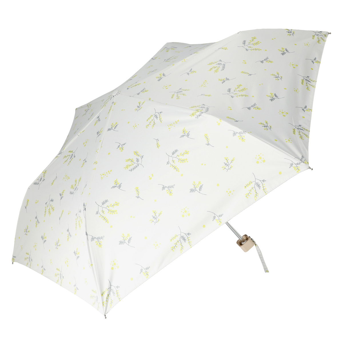  ルナジュメール UV+1級遮光+晴雨兼用 プリント 折傘  ミモザ柄オフホワイト