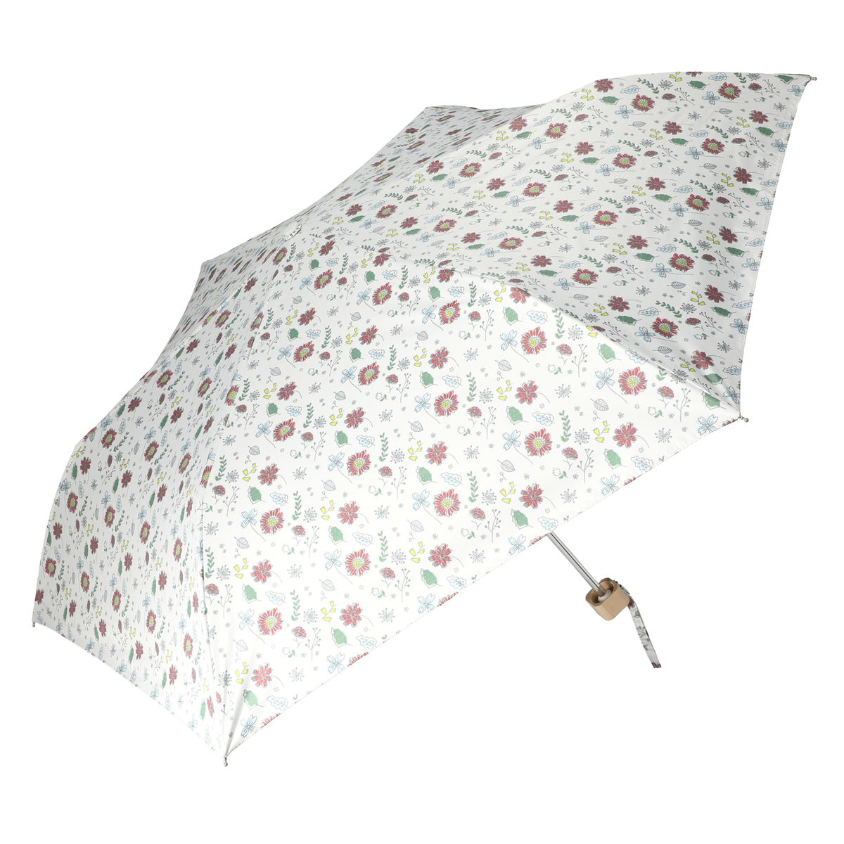  ルナジュメール UV+1級遮光+晴雨兼用 プリント 折傘  小花柄オフホワイト