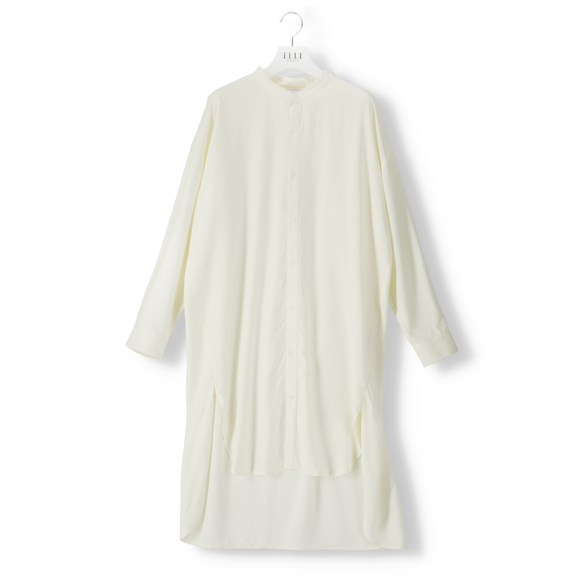  ELLE PARIS ビッグシルエットバンドカラーシャツドレス  S  ホワイト