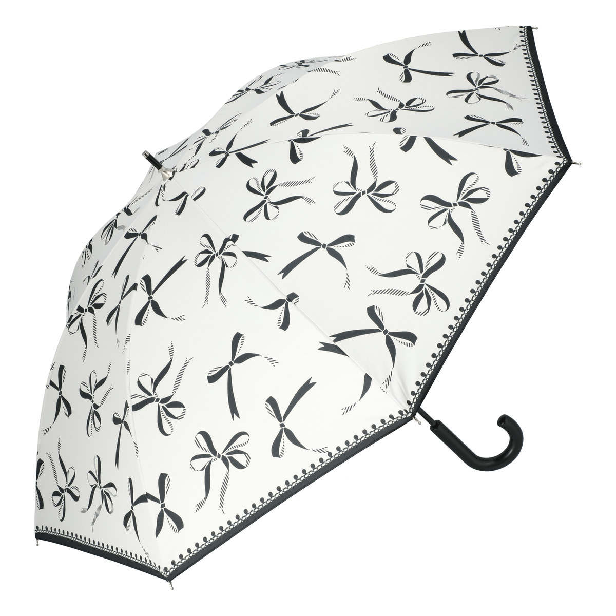  ルナジュメール UV+1級遮光+晴雨兼用 モノクロショート傘  リボン柄オフホワイト