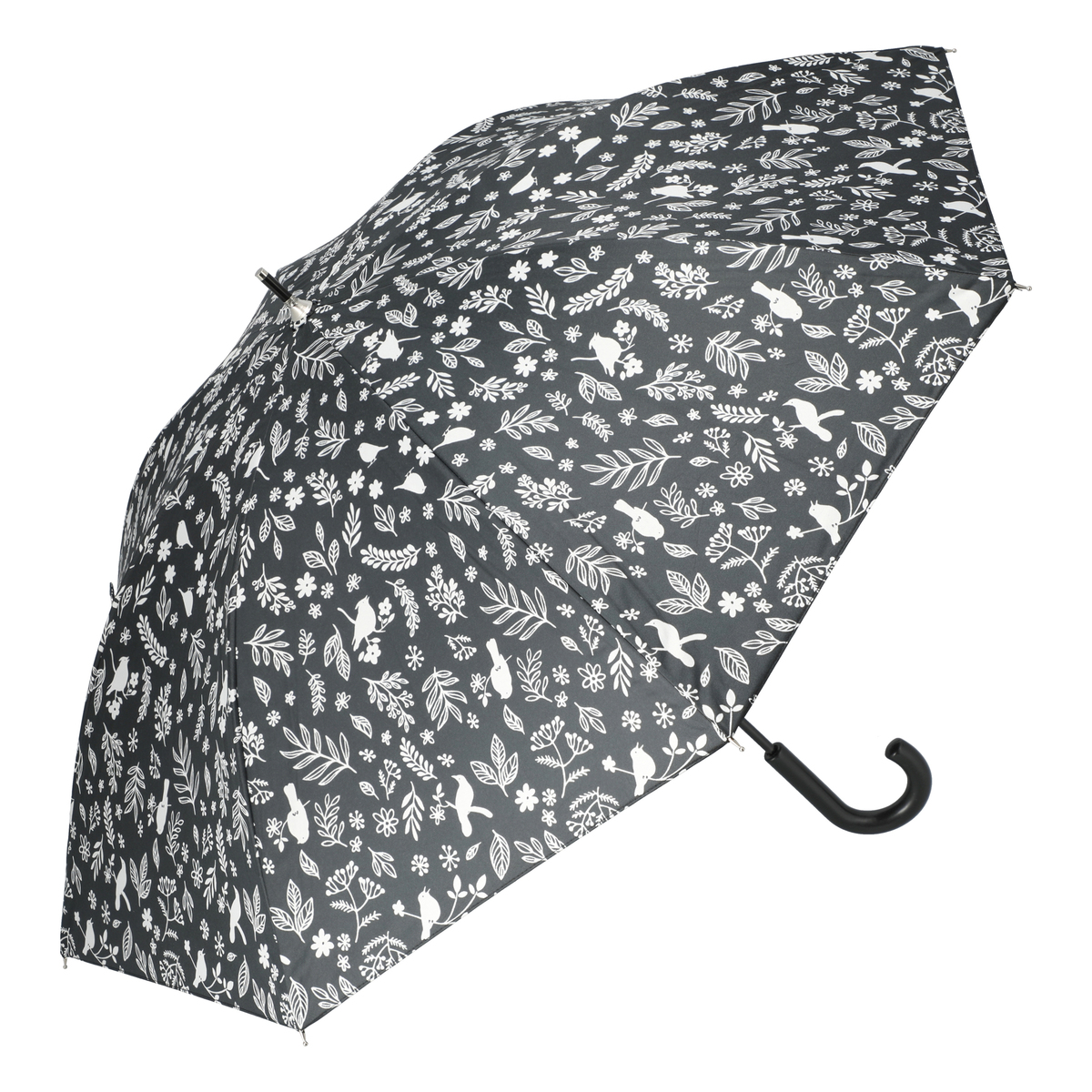  ルナジュメール UV+1級遮光+晴雨兼用 モノクロショート傘  バード柄ブラック