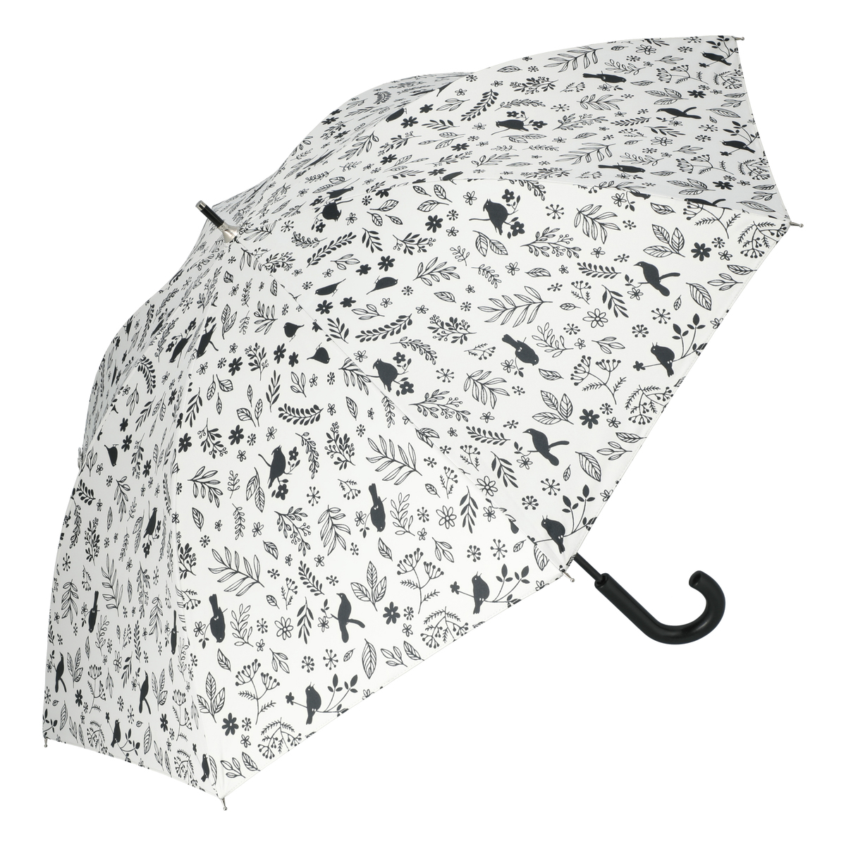  ルナジュメール UV+1級遮光+晴雨兼用 モノクロショート傘  バード柄オフホワイト