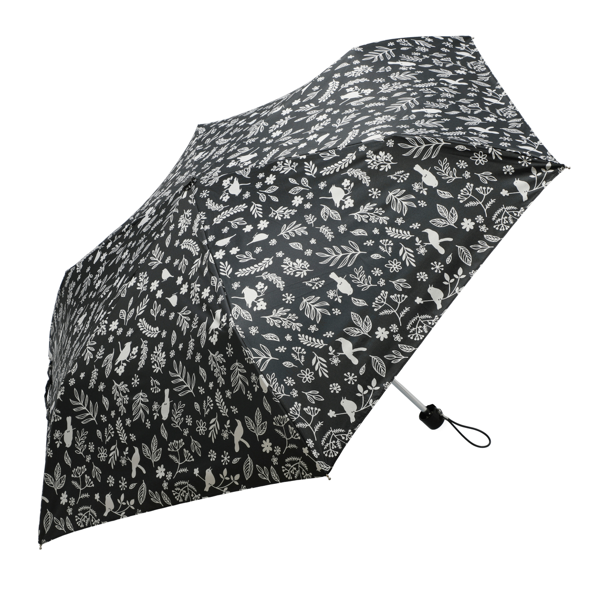 ＜QVCジャパン＞ ルナジュメール UV+1級遮光+晴雨兼用 モノクロ 折傘 ＜カラー＞ バード柄ブラック